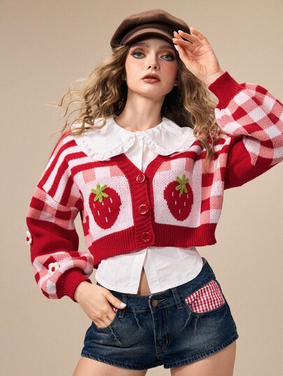 ROMWE Kawaii Sweet Strawberry Pattern Women's Cardigan