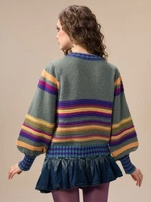 ROMWE Hippie 女款太陽刺繡條紋套頭毛衣 - 彩色 - 查看 3