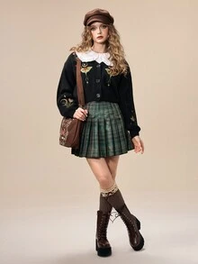 ROMWE Goth 女款田園波西米亞風刺繡針織開襟衫 - 黑色 - 查看 8