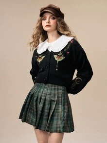 ROMWE Goth 女款田園波西米亞風刺繡針織開襟衫 - 黑色 - 查看 6