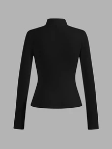 Siren Gaze 4-Pack Women's Solid Mock-Neck Long-Sleeve Casual T-Shirts - Black - View 3