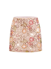 Lavishia Women's Floral Pattern Fashion Versatile Romantic Sexy Date Beach Travel Mini Skirt Beige Autumn - Dusty Pink - View 8