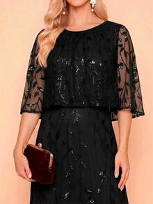 Amorya Women's Fashion Party Sequin Embroidered Dress - Black - View 3