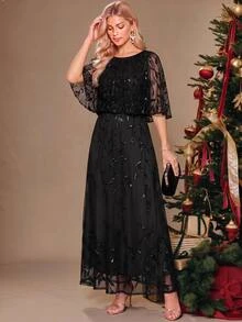 Amorya Women's Fashion Party Sequin Embroidered Dress - Black - View 2