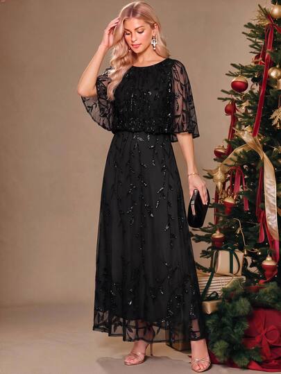 Amorya Women's Fashion Party Sequin Embroidered Dress