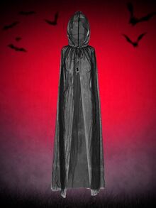 MortiRose 1pc Lightweight Black & White, Red Double-Layer Lace Witch Cape, Suitable For Christmas, Halloween, Princess, Witch, Little Red Riding Hood Costumes - Black - View 2