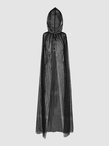 MortiRose 1pc Lightweight Black & White, Red Double-Layer Lace Witch Cape, Suitable For Christmas, Halloween, Princess, Witch, Little Red Riding Hood Costumes - Black - View 8