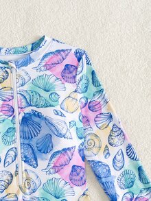 Swim SPRTY Women's Summer New One-Piece Swimsuit, Random Print Fashion Long Sleeve Zipper Style Surfing Suit, Hot Spring Vacation Swimwear - Multicolor - View 4