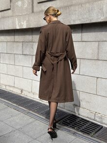 Lavishia Faux Suede Brown Thermal Lined Elegant Fashionable Commuter Trench Coat,Fall,Fall Clothes For Women - Brown - View 3