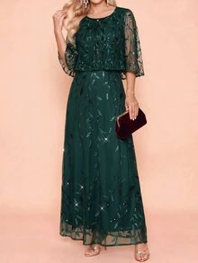 Amorya Women's Elegant Mature Sequin Dress For Evening Dinner Cocktail Party And Date Wedding Dark Green Autumn - Dark Green - View 8