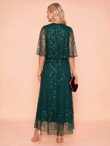 Amorya Women's Elegant Mature Sequin Dress For Evening Dinner Cocktail Party And Date Wedding Dark Green Autumn - Dark Green - View 11