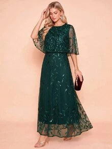 Amorya Women's Elegant Mature Sequin Dress For Evening Dinner Cocktail Party And Date Wedding Dark Green Autumn - Dark Green - View 7