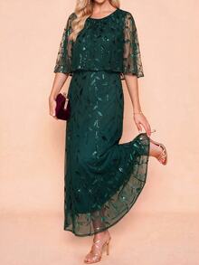 Amorya Women's Elegant Mature Sequin Dress For Evening Dinner Cocktail Party And Date Wedding Dark Green Autumn - Dark Green - View 5