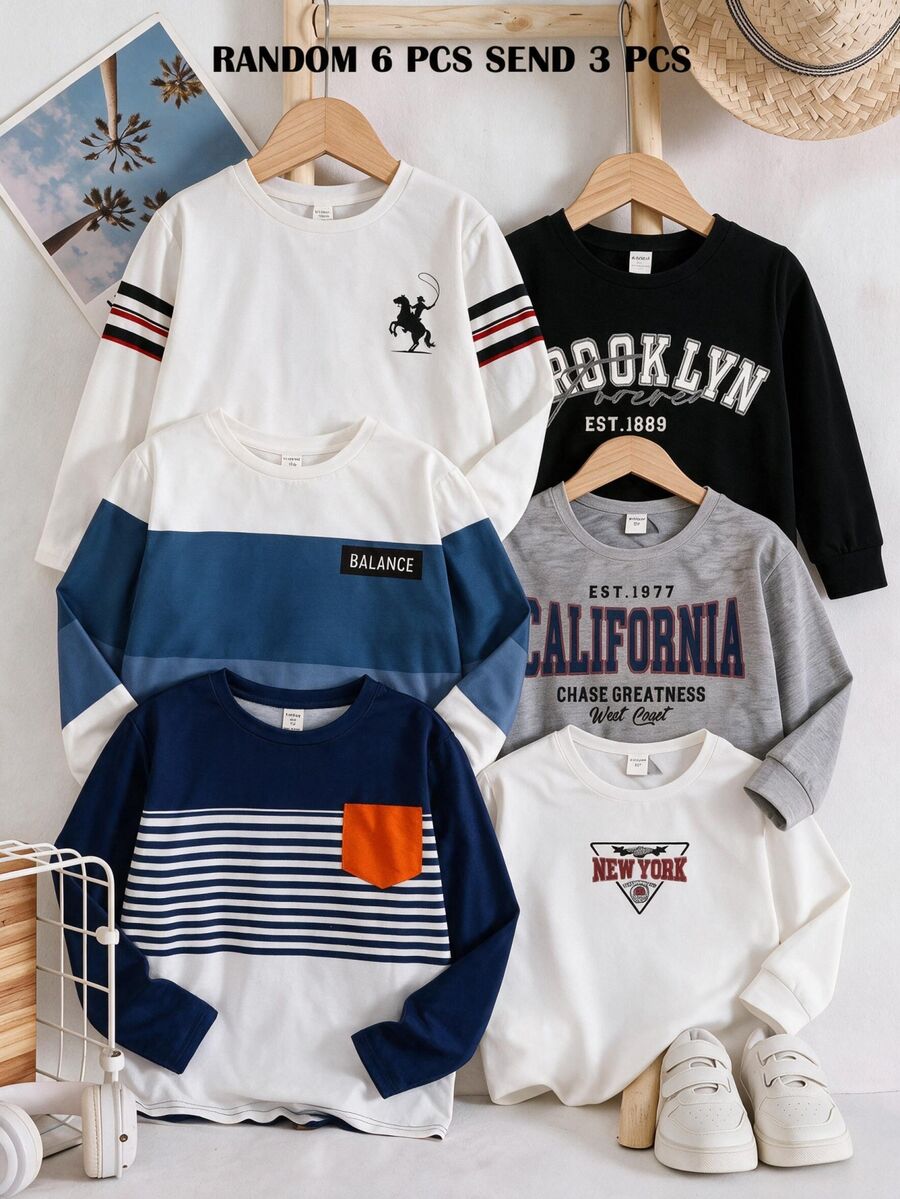 SHEIN 3 Potong Kaos Musim Dingin untuk Anak Laki-Laki Remaja