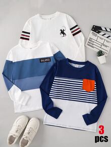 SHEIN 3 Potong Kaos Musim Dingin untuk Anak Laki-Laki Remaja - MultiWarna - View 5