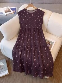 Rusticease Women's Summer Casual Cottagecore Boho Ditsy Floral Dress Vacation Dark Purple Picnic - Multicolor - View 3