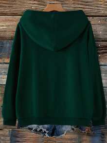 EMERY ROSE Plus Size Women's Letter Embroidery Sweatshirt,Casual Loose Fit Retro American Style Text Print Dark Green,Autumn,Casual,School,Back-To-School Y2k - Dark Green - View 2