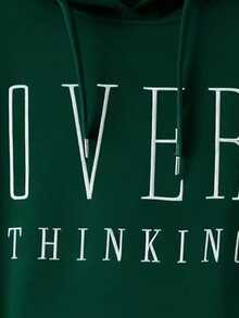 EMERY ROSE Plus Size Women's Letter Embroidery Sweatshirt,Casual Loose Fit Retro American Style Text Print Dark Green,Autumn,Casual,School,Back-To-School Y2k - Dark Green - View 3