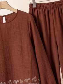 Rusticease Middle-Aged Women's Thanksgiving Casual Baggy Top And Pants Set Formal Holiday Office Going Out Brown Fall - Rust Brown - View 5