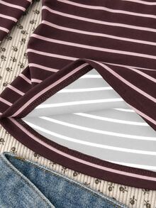 SHEIN Tween Girl Patchwork Contrast Kids Color Striped Long Sleeve Casual T-Shirt - Burgundy - View 3
