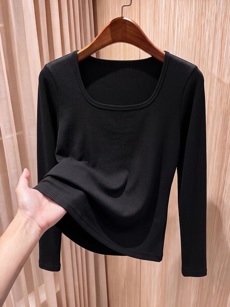 Rusticease Solid Color Long Sleeve T-Shirt Middle-Aged Elderly Women Casual Básica Baggy Granny Daily Wear Holiday Formal Home Going Out Senior Black Fall - Black - View 1