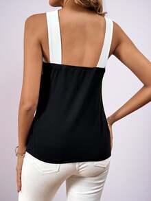 Lavishia Women Summer Black And White Splicing Casual Elegant Loose Halter Tank Top Halter Top Party - Black and White - View 3