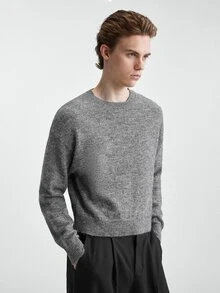 Manfinity Homme Men's Solid Color Crew Neck Drop Shoulder Long Sleeve Casual Sweater, Old Money - Grey - View 7
