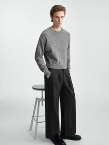 Manfinity Homme Men's Solid Color Crew Neck Drop Shoulder Long Sleeve Casual Sweater, Old Money - Grey - View 5