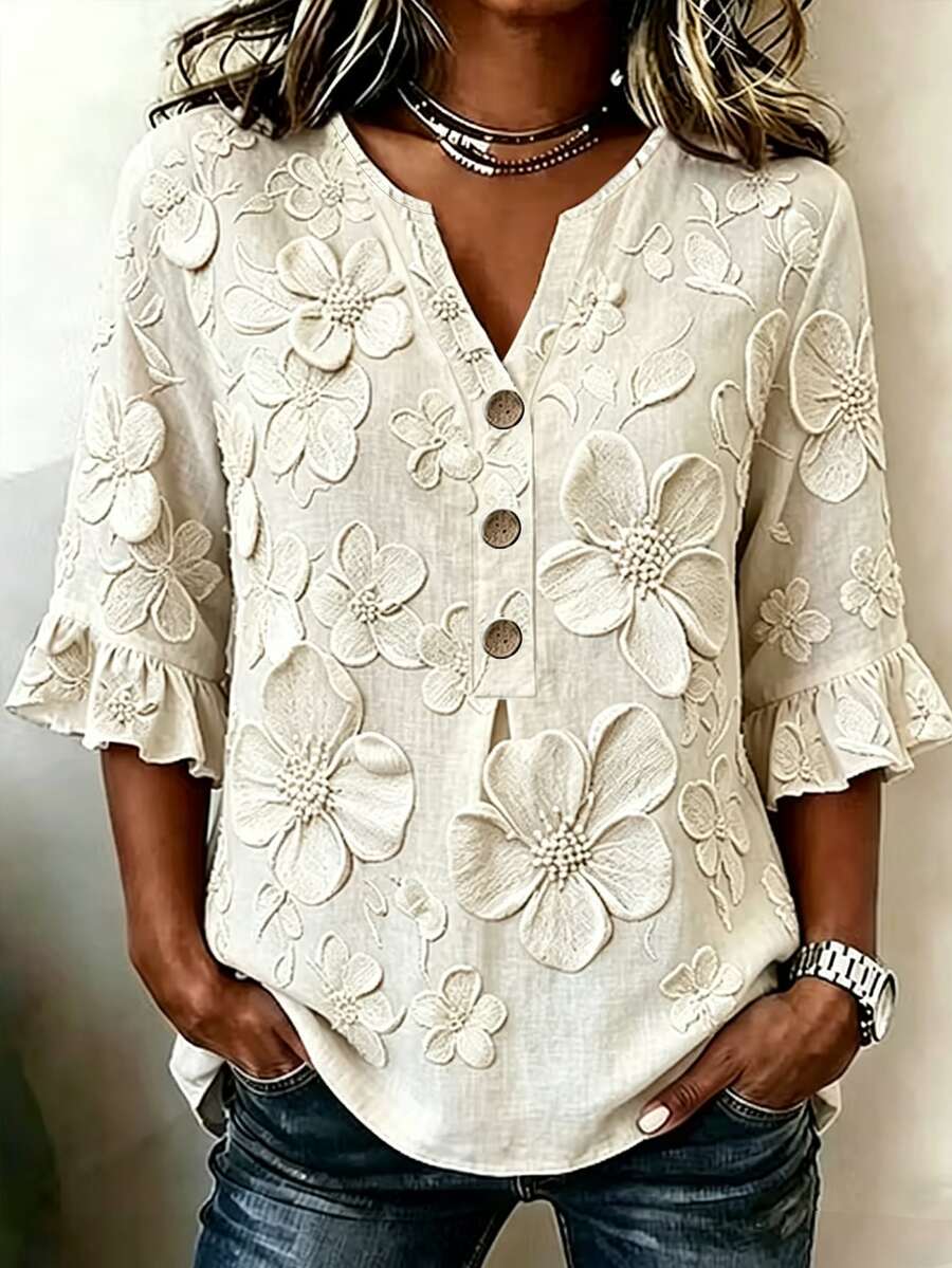 Breezaya Top Feminina Plus Size com Decote em V Pequeno, Estampa Total ...