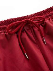 SHEIN Cheerettes 女款純色彈性腰抽繩設計時尚運動寬鬆長褲 - 紅色 - 查看 7