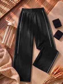 SHEIN Cheerettes 女款拼色飾邊運動長褲 - 黑色 - 查看 8