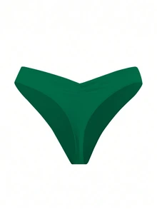 Swim Basics 女式纯色V领比基尼泳裤，适合夏季海滩 - 墨綠色 - 查看 4