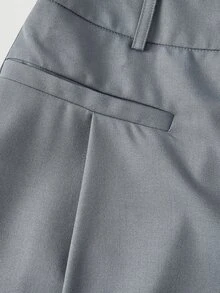 SHEIN MOD Slate Blue Mid-Waist Slightly Wide Leg Long Suit Pants With Pockets Office Business Work Summer Casual - Grey - View 5