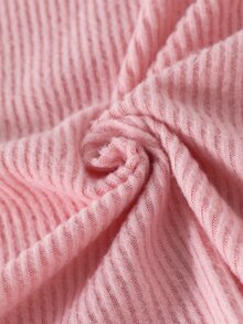 Big Girls Soft Pink Knit Co‑Ord Set Flower‑Form Pearl Embellishment Asymmetrical Hem Top Fuzzy Cuffed Flared Pants Daily Winter Two‑Piece Outfit - Pink - View 6