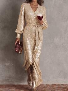 SHEIN Minimalist Sevacation Outfits Women,Dresses For Women,Elegant Dresses For Women,Elegant Party Dresses,Fall Dress,Autumn Clothes For Women - Silver - View 2