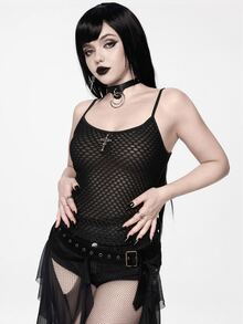 ROMWE Women's Mesh Tank Top Dark Swamp Goth Punk Street Rock Music Festival Style - Black - View 4