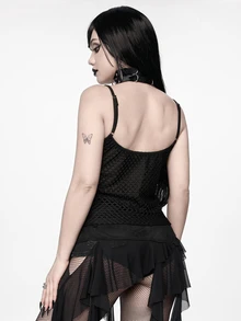 ROMWE Women's Mesh Tank Top Dark Swamp Goth Punk Street Rock Music Festival Style - Black - View 3
