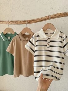 SHEIN 兒童小男孩短袖百搭休閒3件套 Polo 衫 - 彩色 - 查看 3