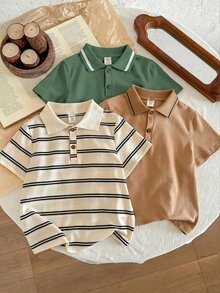 SHEIN 兒童小男孩短袖百搭休閒3件套 Polo 衫 - 彩色 - 查看 1