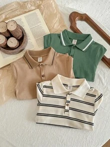SHEIN 兒童小男孩短袖百搭休閒3件套 Polo 衫 - 彩色 - 查看 6