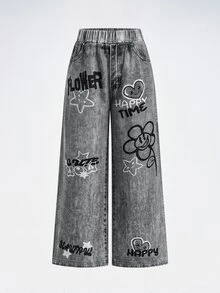 SHEIN 女童可愛秋冬休閒花卉印花衛衣與長褲套裝 - 棕色 - 查看 13
