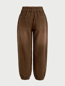 LUMIGAL Women's Street Fashion Button Pocket Denim Cropped Pants - Coffee Brown - View 4