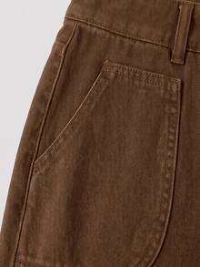 LUMIGAL Women's Street Fashion Button Pocket Denim Cropped Pants - Coffee Brown - View 8