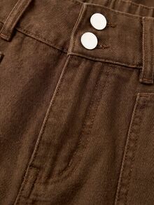 LUMIGAL Women's Street Fashion Button Pocket Denim Cropped Pants - Coffee Brown - View 7