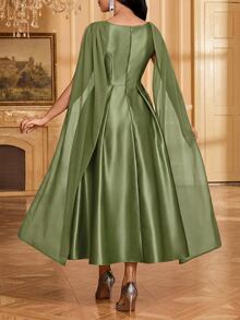 Fleurora Women's Solid Color Ruffled Neck Pleated Casual Party Mid-Length Dress, Summer,Dresses For Women Summer - Olive Green - View 2