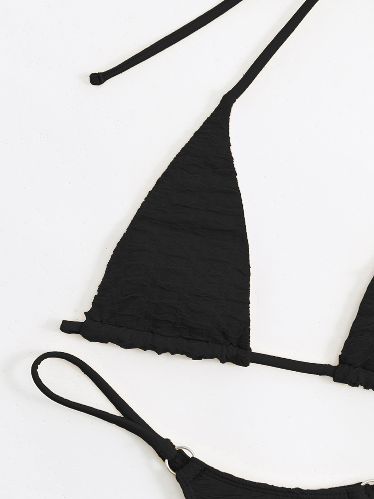 SHEIN Swim Summer Beach Halter Micro Triangle Thong Bikini Set - Black - View 4