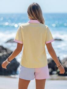 Sylviya Colorful Striped Shirt And Shorts Casual Sports Two Pieces Set,Vacation - Multicolor - View 7