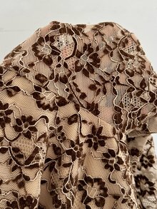 Serisse Women's Cutout Design Lace Long Sleeve Slim Fit Sexy Cropped T-Shirt - Brown - View 8