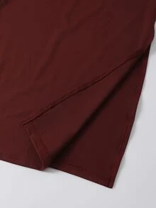 SHEIN 酒紅色優雅修身正式禮服，金色肩部裝飾，露肩領口，長裙開衩設計，女童派對洋裝 - 酒紅色 - 查看 5