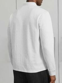HUEFORM 男士 2026 秋季白色 3D 紋理提花長袖 Polo 衫，休閒極簡商務辦公工作正裝 - 白色 - 查看 3
